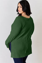 Basic Bae Full Size Ribbed Round Neck Slit T-Shirt - Delanoir