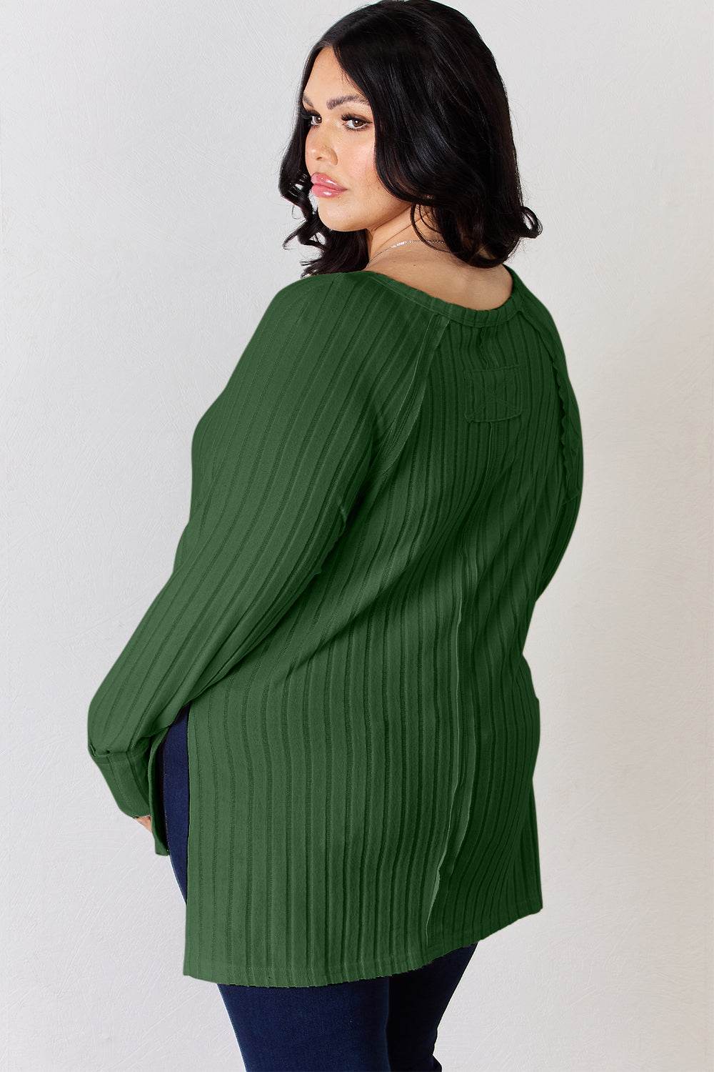 Basic Bae Full Size Ribbed Round Neck Slit T-Shirt - Delanoir