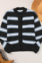 Striped Button Down Long Sleeve Cardigan - Delanoir