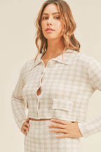 MABLE Houndstooth Cropped Knit Cardigan and Mini Skirt Set - Delanoir