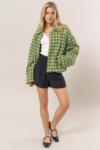 HYFVE Tweed Plaid Button Up Collared Neck Jacket - Delanoir