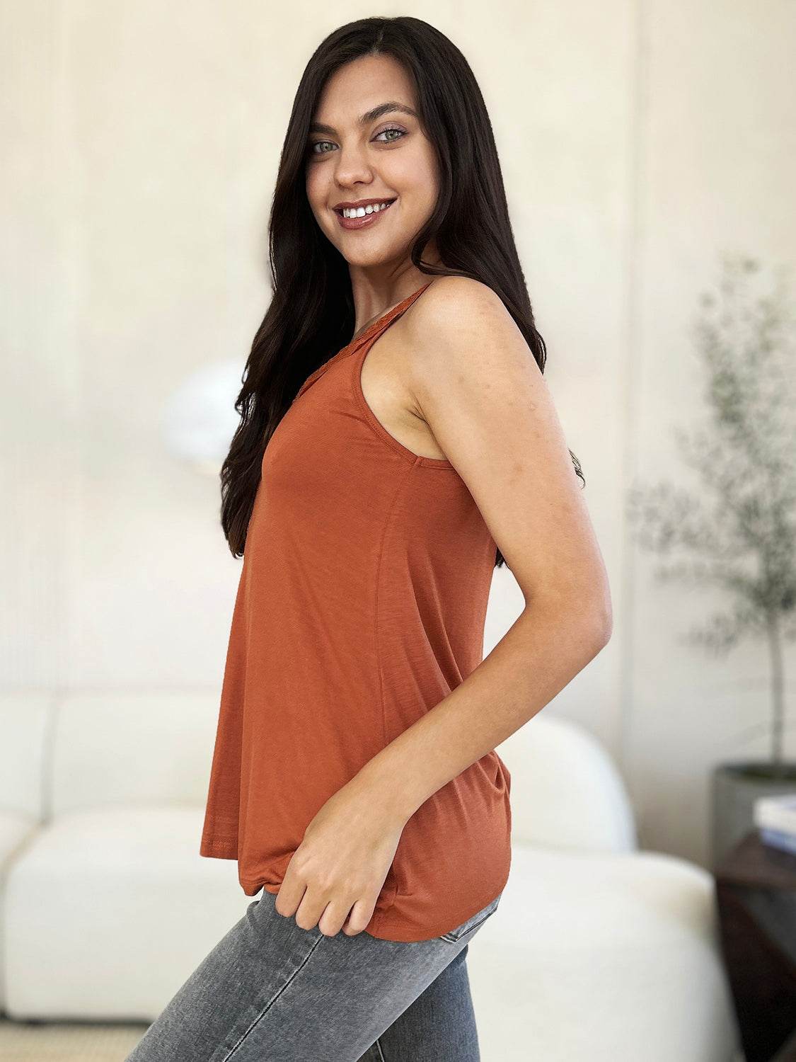 Basic Bae Full Size Lace Detail V-Neck Cutout Cami - Delanoir