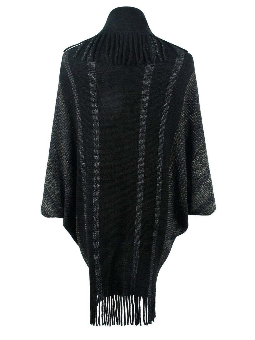 Fringe Detail Open Front Poncho - Delanoir