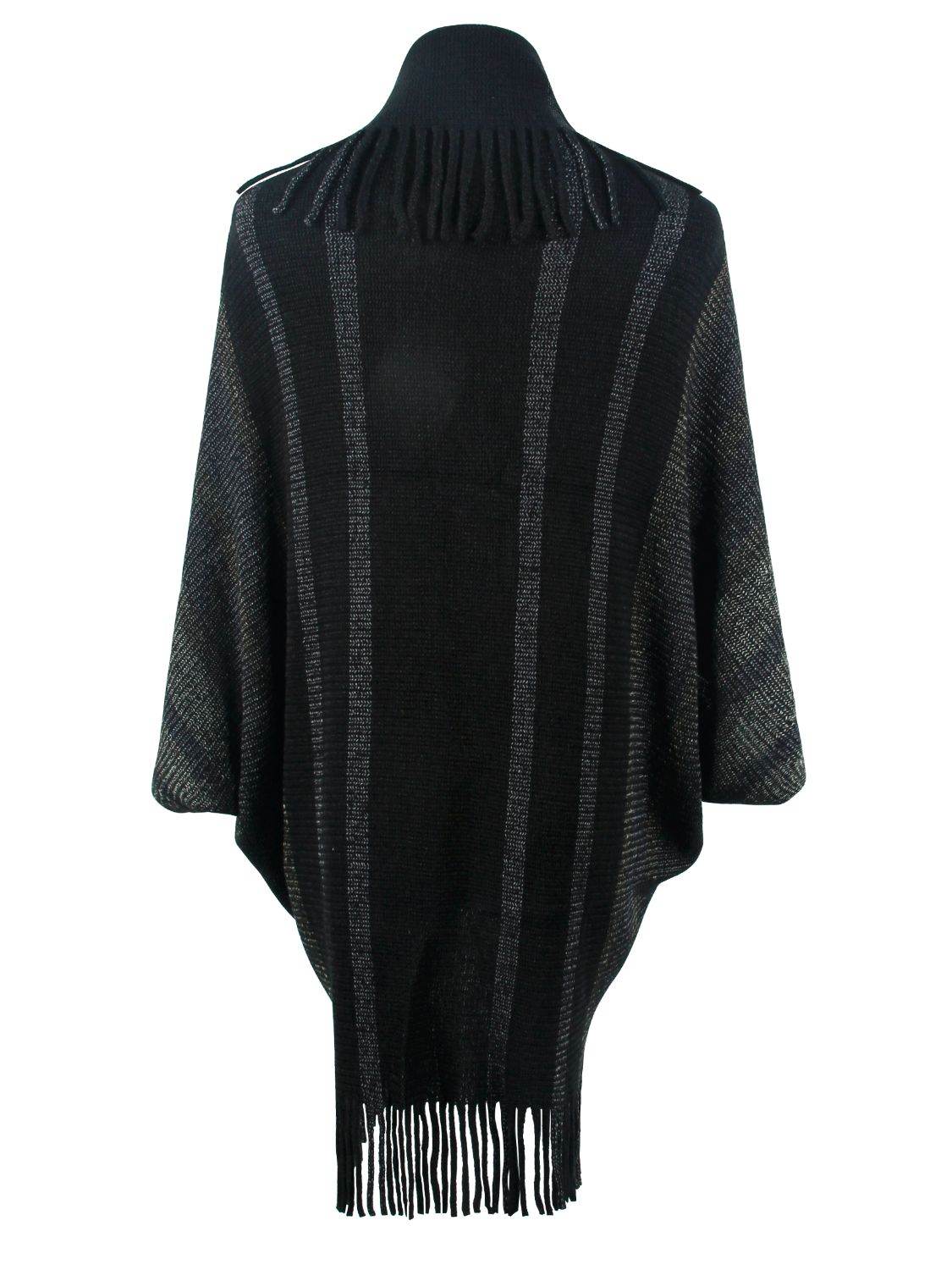 Fringe Detail Open Front Poncho - Delanoir