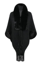 Fringe Detail Long Sleeve Ribbed Poncho - Delanoir