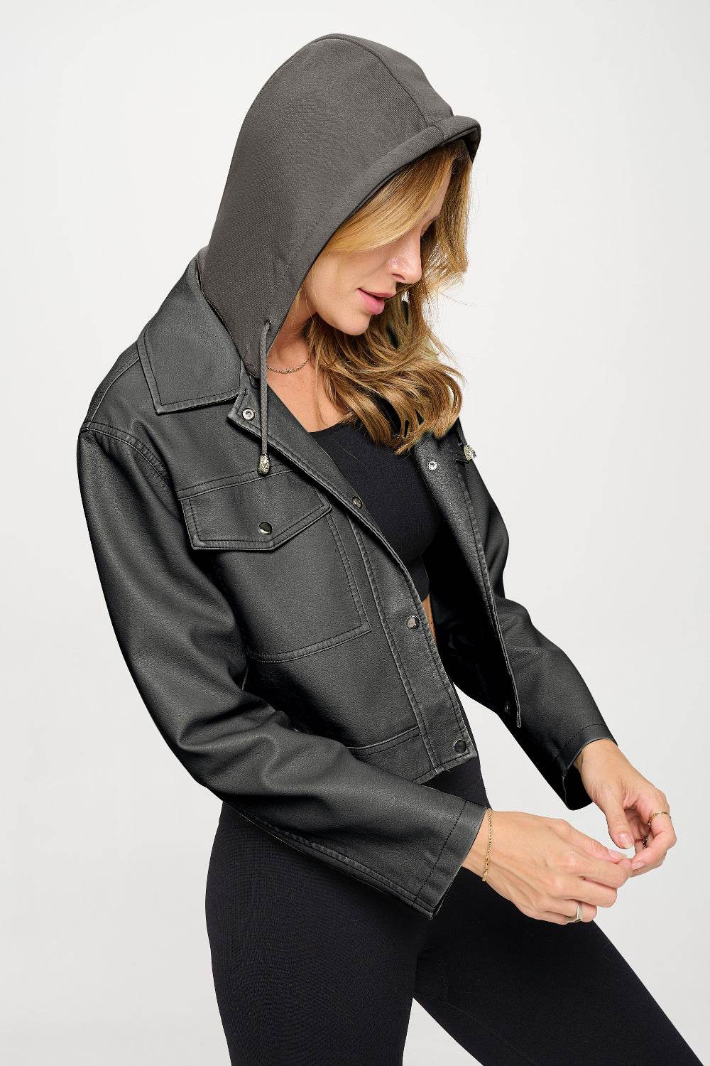 Coalition LA Snap Down Cropped Hooded Jacket - Delanoir