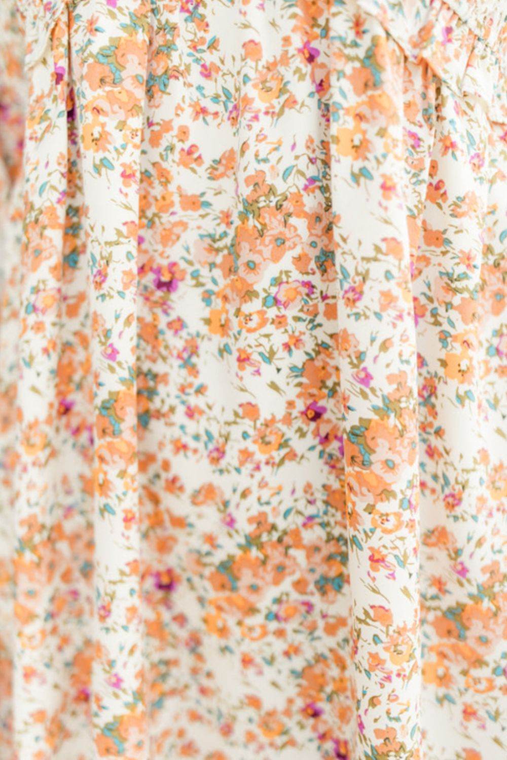 Printed V-Neck Balloon Sleeve Mini Dress - Delanoir