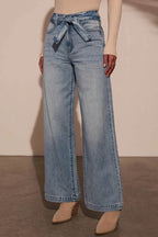 Tied Wide Leg Jeans with Pockets - Delanoir