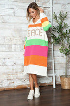 Color Block V-Neck Long Sleeve Sweater Dress - Delanoir