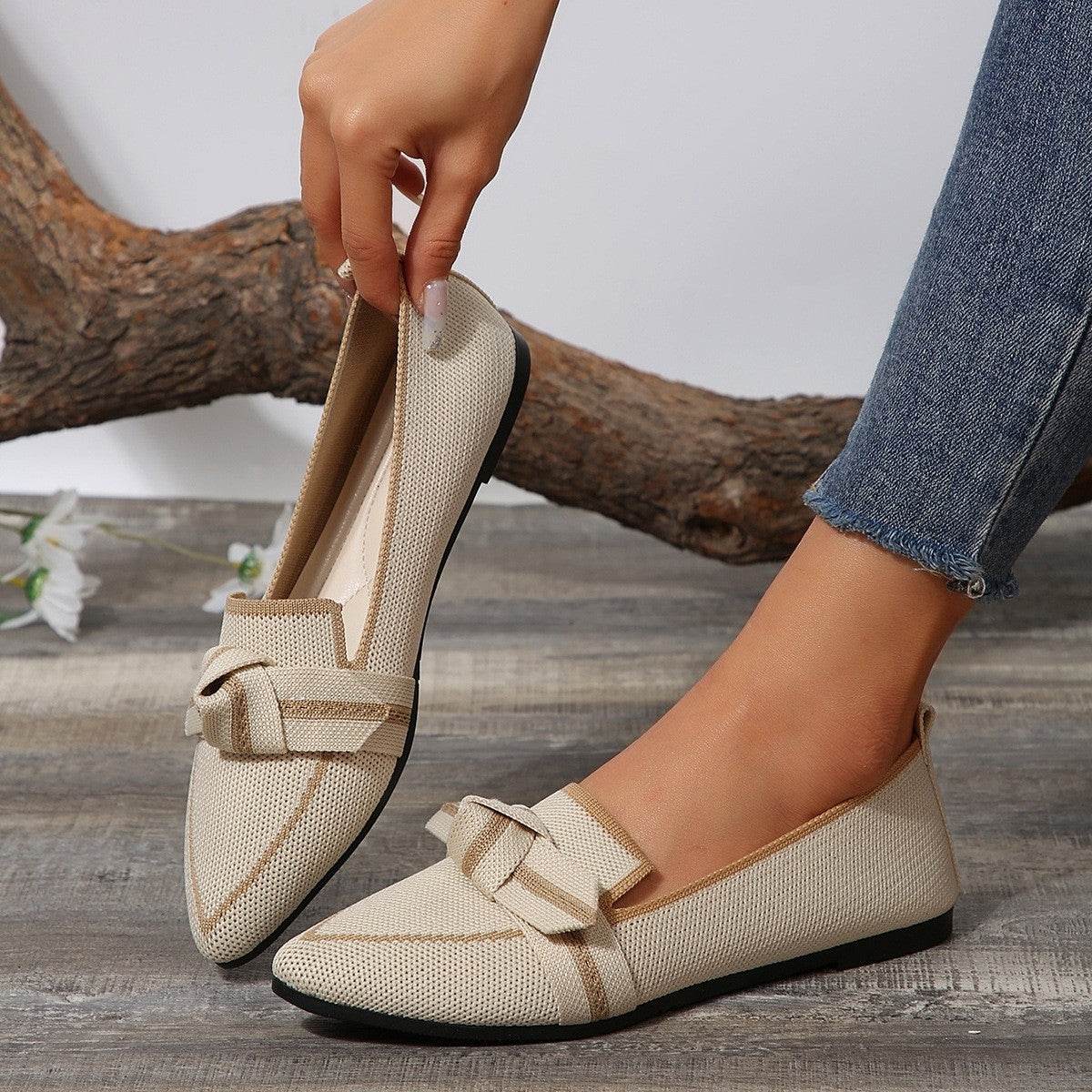 Bow Contrast Trim Point Toe Loafers - Delanoir