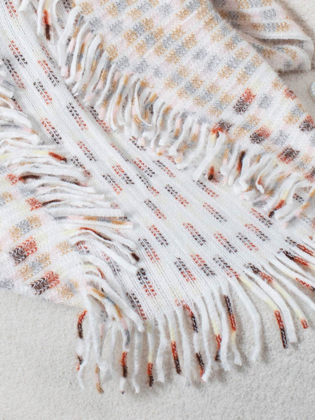 Fringe Open Front Half Sleeve Poncho - Delanoir