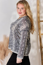 Hailey & Co Full Size Snakeskin V-Neck Long Sleeve Top - Delanoir