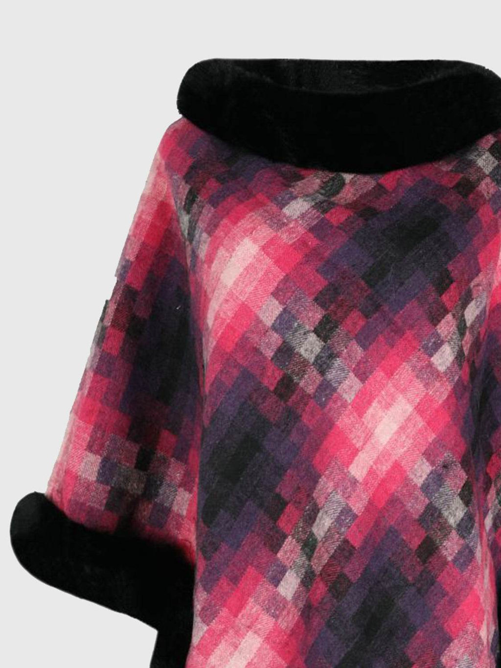 Faux Fur Trim Poncho - Delanoir