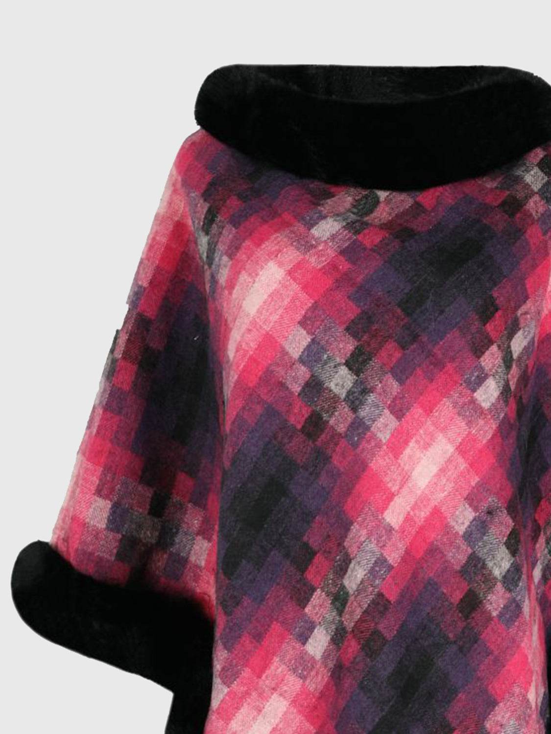 Faux Fur Trim Poncho - Delanoir