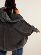 Exposed Seam Open Front Batwing Sleeve Hooded Cardigan - Delanoir