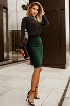 Rhinestone Mock Neck Long Sleeve Dress - Delanoir