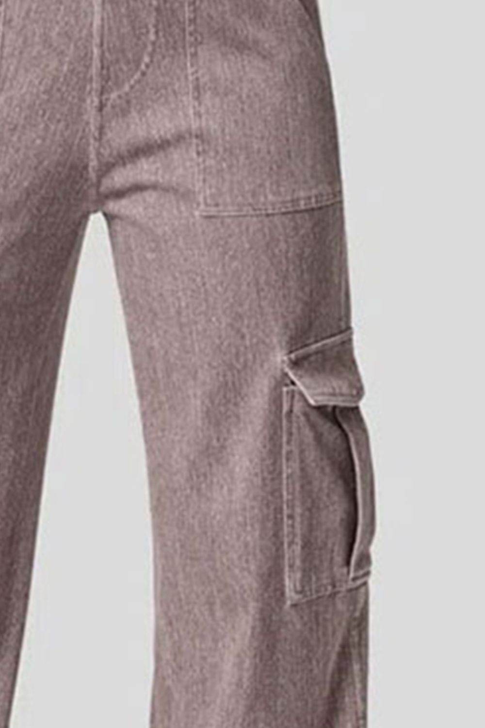 High Waist Straight Leg Cargo Jeans - Delanoir