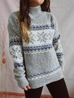Geometric Mock Neck Dropped Shoulder Sweater - Delanoir