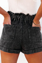Paperbag Waist Denim Shorts with Pockets - Delanoir