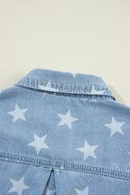 Raw Hem Star Collared Neck Denim Top - Delanoir