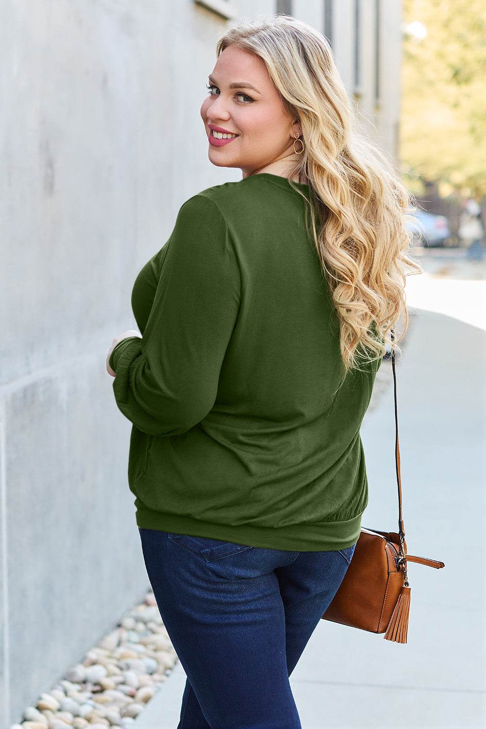 Basic Bae Full Size V-Neck Lantern Sleeve Top - Delanoir