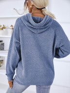 Texture Drawstring Long Sleeve Hooded Sweater - Delanoir