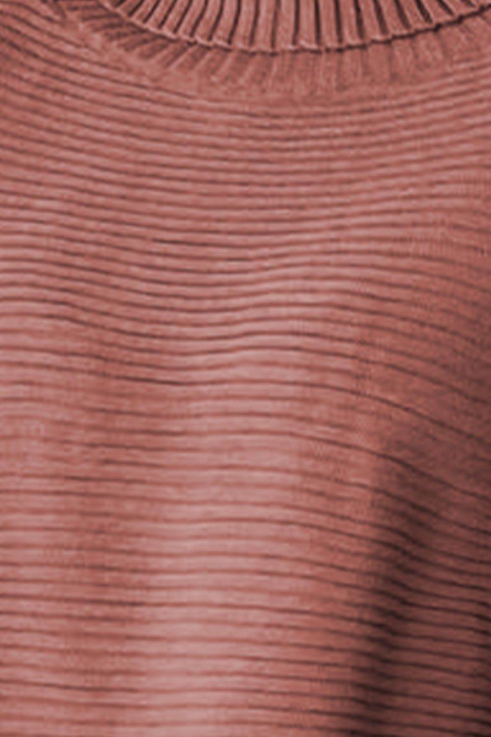 Ribbed Turtleneck Dropped Shoulder Pullover Sweater - Delanoir