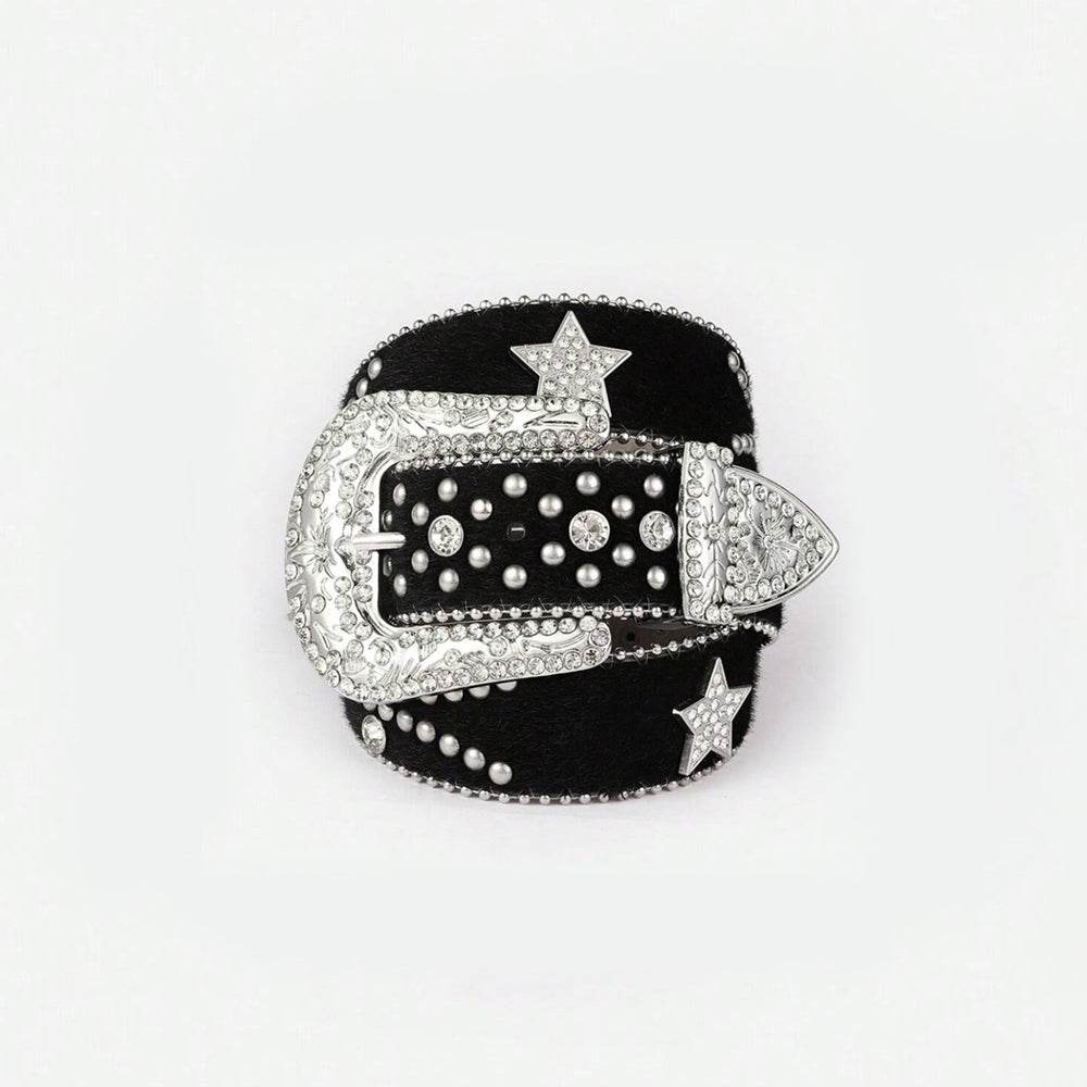 PU Leather Inlaid Rhinestone Belt - Delanoir