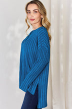 Basic Bae Full Size Ribbed Half Button Long Sleeve High-Low T-Shirt - Delanoir