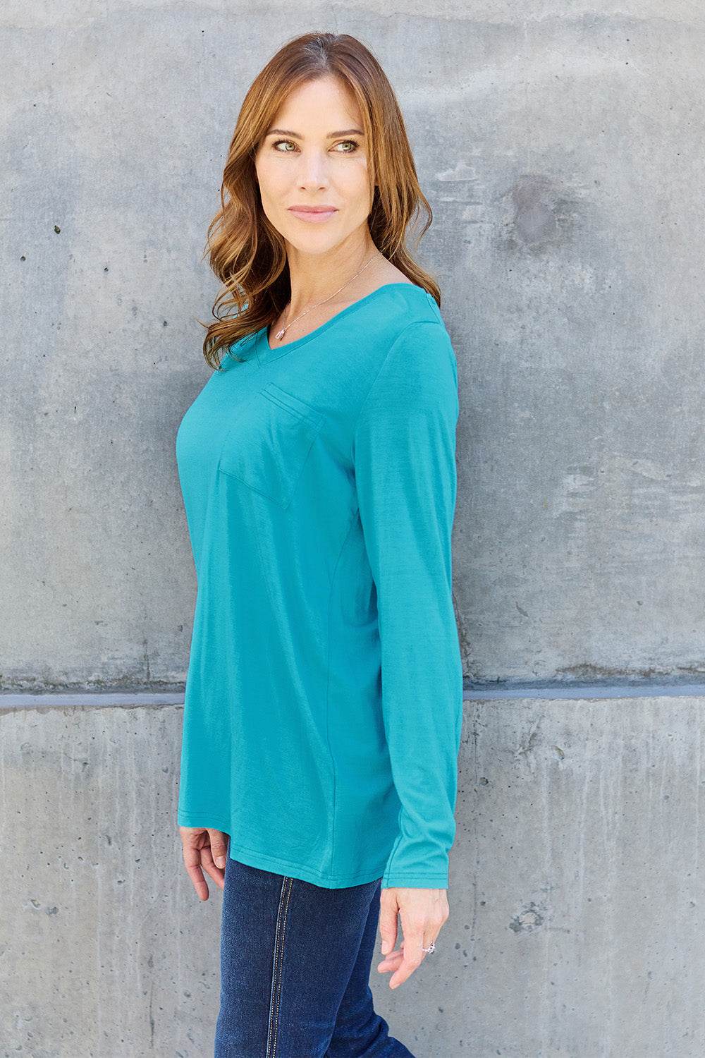 Basic Bae Full Size V-Neck Long Sleeve Top - Delanoir