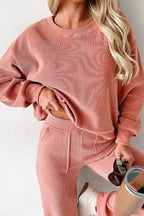 Round Neck Long Sleeve Top and Pants Set - Delanoir