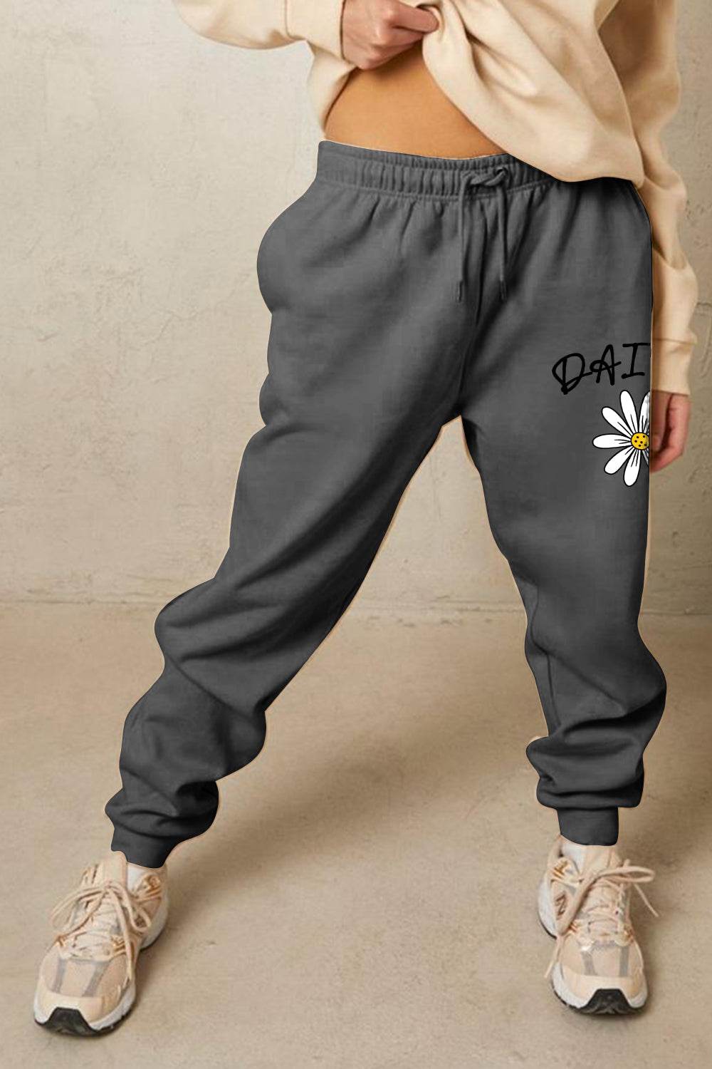 Simply Love Simply Love Full Size Drawstring DAISY Graphic Long Sweatpants - Delanoir