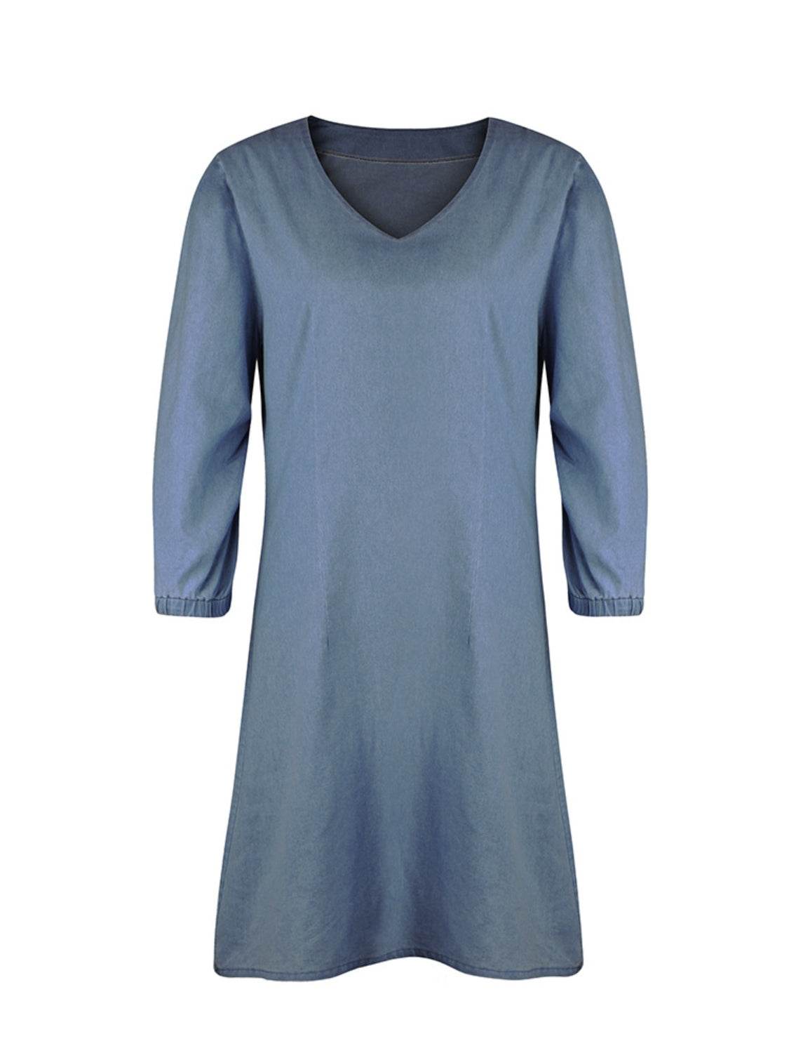 Full Size V-Neck Half Sleeve Dress - Delanoir