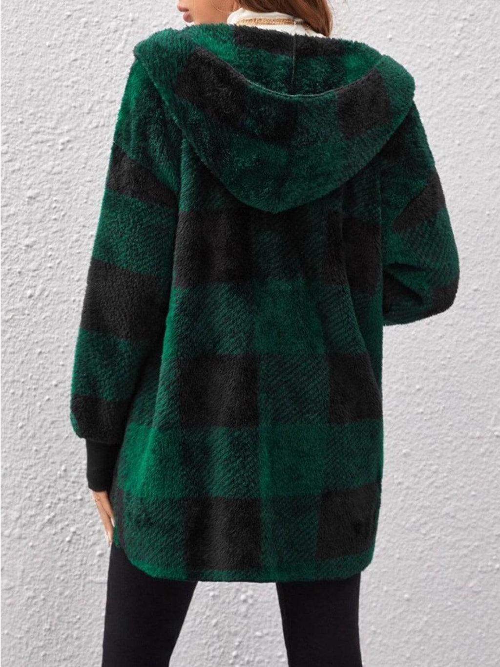 Plaid Long Sleeve Hooded Coat - Delanoir