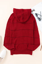 Zip-Up Raglan Sleeve Openwork Hooded Cardigan - Delanoir
