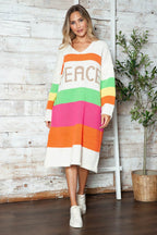 Color Block V-Neck Long Sleeve Sweater Dress - Delanoir