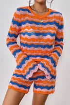Striped Sweater and Knit Shorts Set - Delanoir