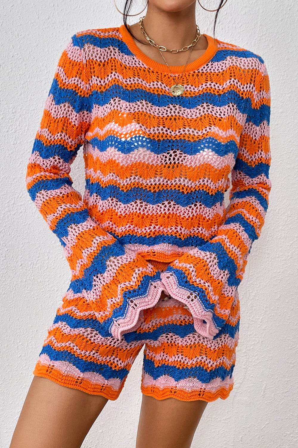 Striped Sweater and Knit Shorts Set - Delanoir