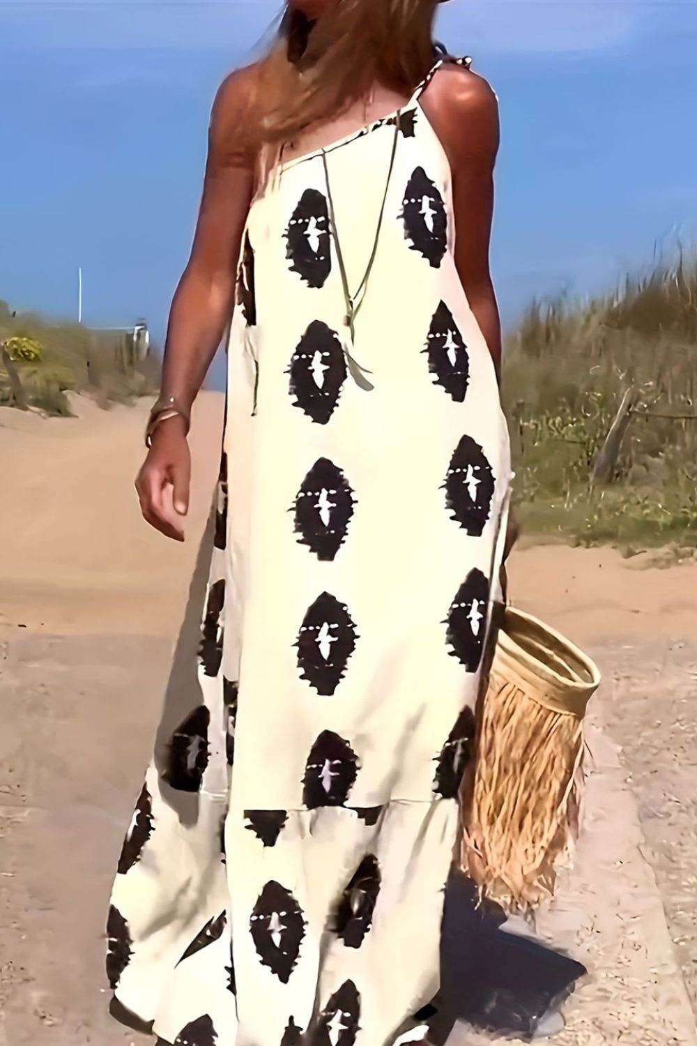 Printed Single Shoulder Maxi Dress - Delanoir