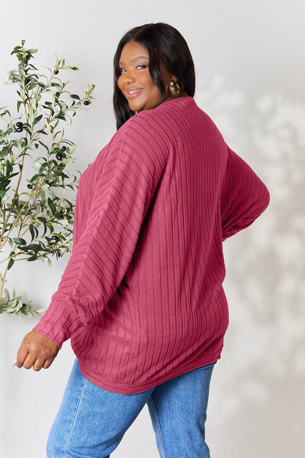 Basic Bae Full Size Ribbed Cocoon Cardigan - Delanoir