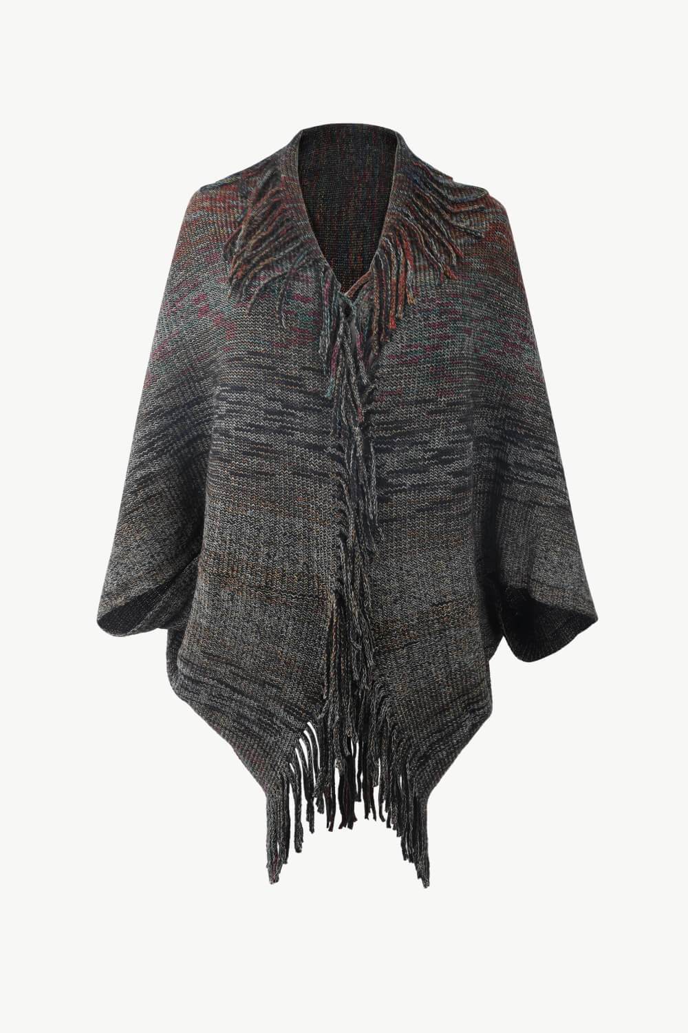 Multicolored Fringe Trim Poncho - Delanoir
