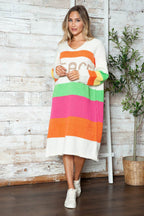 Color Block V-Neck Long Sleeve Sweater Dress - Delanoir