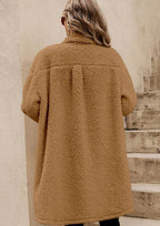 Collared Neck Long Sleeve Longline Teddy Jacket - Delanoir