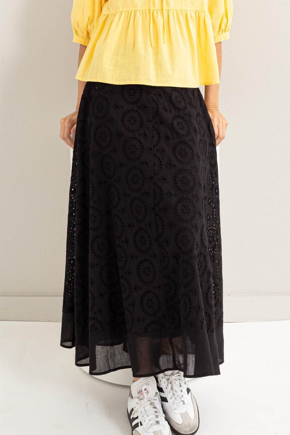 HYFVE Eyelet High-Waist Midi Skirt - Delanoir