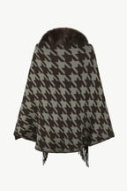 Houndstooth Fringe Hem Poncho - Delanoir