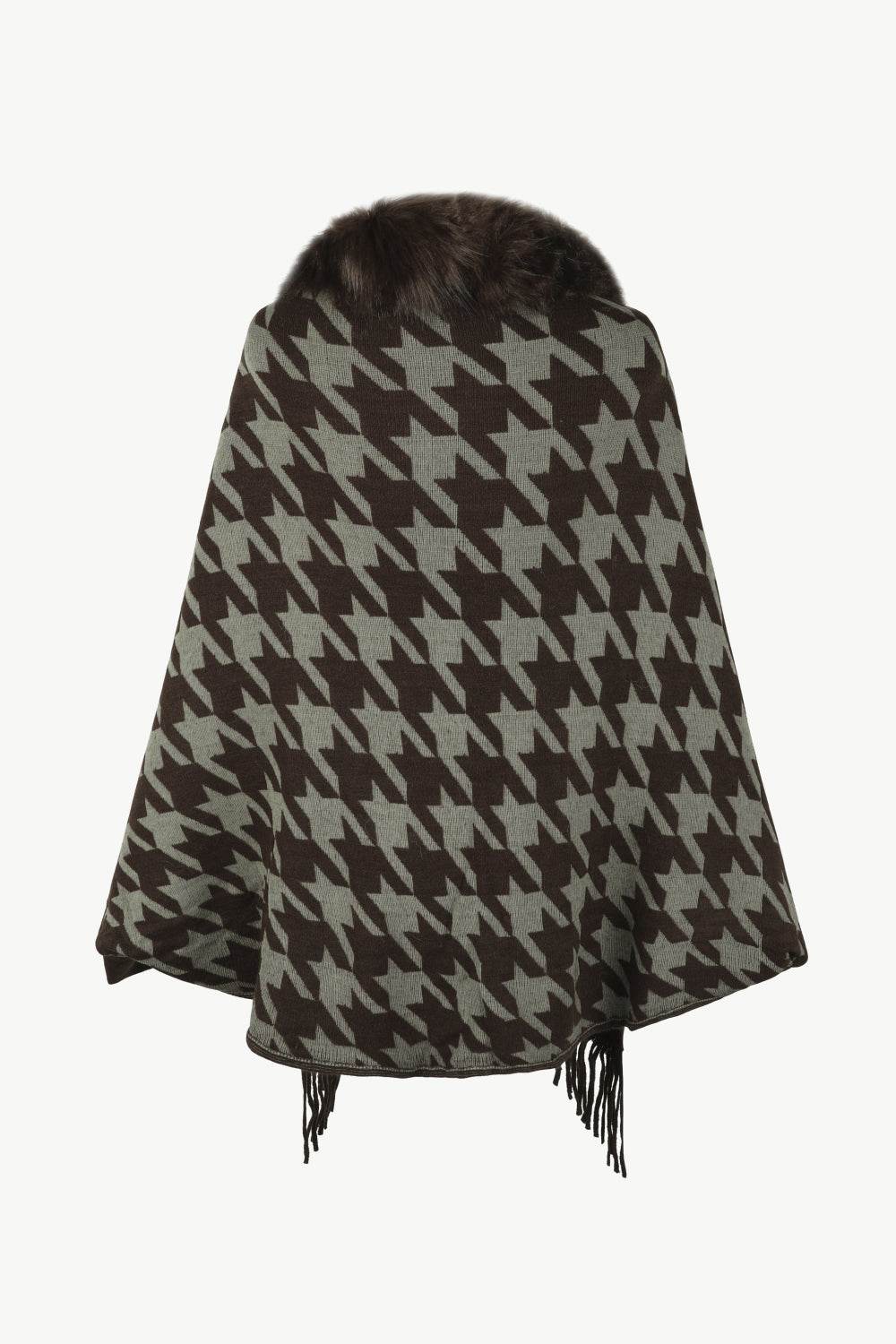 Houndstooth Fringe Hem Poncho - Delanoir