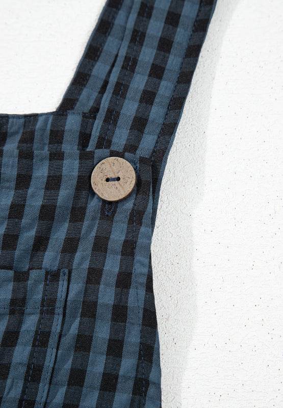 Plaid Wide Strap Wide Leg Overalls - Delanoir
