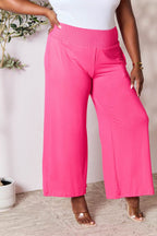 Double Take Full Size Smocked Wide Waistband Wide Leg Pants - Delanoir