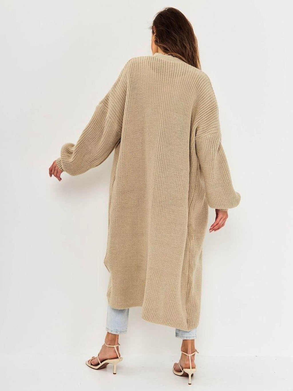 Open Front Long Sleeve Longline Cardigan - Delanoir