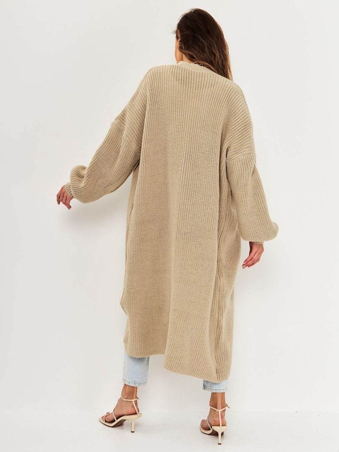 Open Front Long Sleeve Longline Cardigan - Delanoir